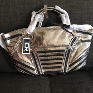 Shoulder Hobo Bag Silver Snake Python Leather